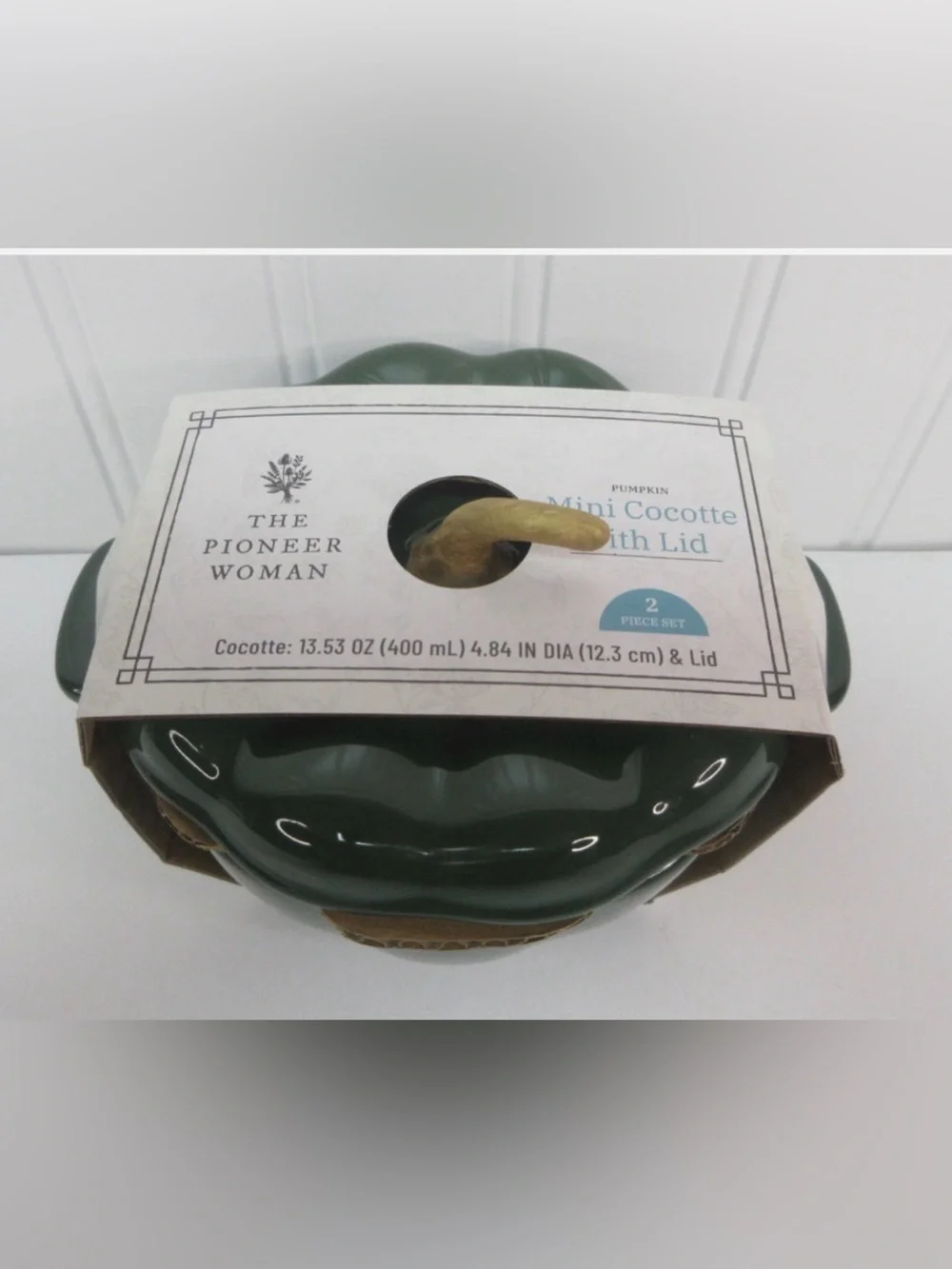 The Pioneer Woman Green Pumpkin Ceramic Casserole with Gold Stem